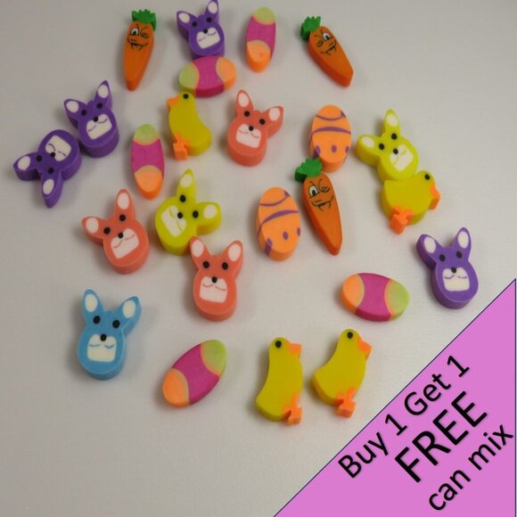 Easter Egg Filler: Small Erasers (24 items) Bunnies, Eggs, Carrots - Picture 1 of 6